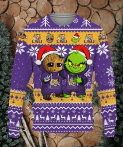 LSU Tigers Baby Groot And Grinch Best Friends Football American Knitted Xmas Sweater