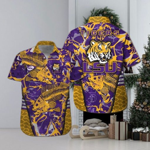 LSU Tigers Fishing Short Sleeve Button Up Tropical Hawaiian Shirt