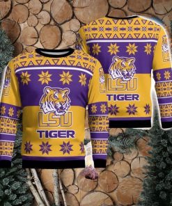 LSU Tigers Logo Big Snowflake Pattern Ugly Christmas Sweater