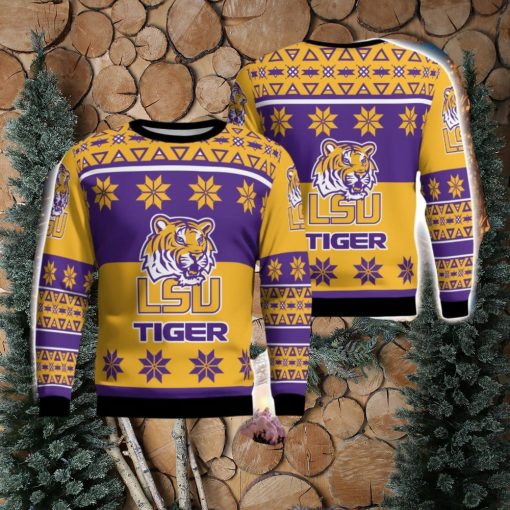 LSU Tigers Logo Big Snowflake Pattern Ugly Christmas Sweater