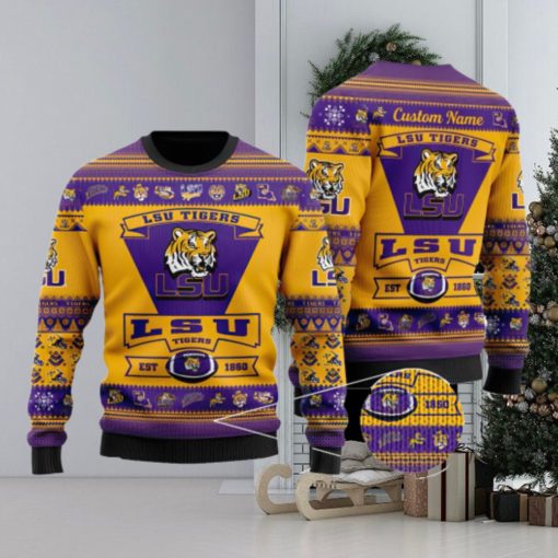 LSU Tigers Logo Custom Name For Football Fans Ugly Christmas Sweater Christmas Gift