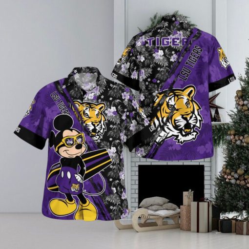 LSU Tigers Mickey Mouse Floral Short Sleeve Hawaii Shirt