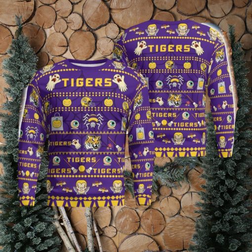 LSU Tigers Pumpkin Halloween Spooky Ghost Pattern Funny 3D Sweater Men And Women Gift