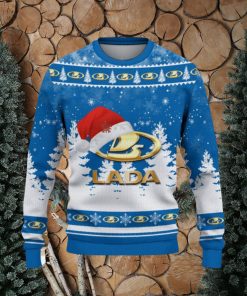 Lada Logo Wearing Santa Hat Christmas Gift Ugly Christmas Sweater For Men And Women Gift
