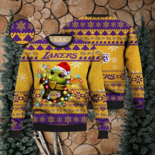 Lakers Ugly Sweater Baby Yoda Star Wars 3D Ugly Christmas Sweater Presents Christmas For Men And Women