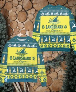 Landshark Lager Beer Logo Reindeer Pattern Yellow Blue Ugly Christmas Sweater Christmas Gift For Men And Women