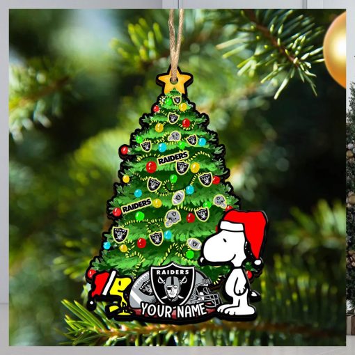 Las Vegas Raiders Personalized Your Name Snoopy And Peanut Ornament Christmas Gifts For NFL Fans SP161023145ID03