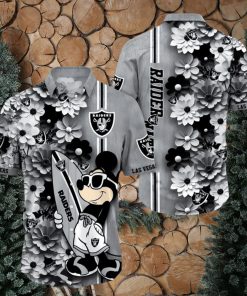 Las Vegas Raiders Surfboard Parttern Mickey Mouse Flower Hawaiian Shirt