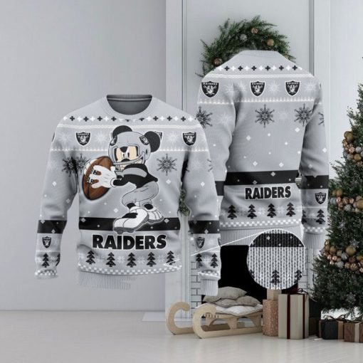 Las Vegas Raiders Ugly Christmas Sweater Mickey Mouse The Decisive Throw Unisex Sweater