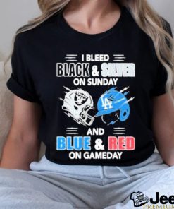 Las Vegas Raiders Vs Los Angeles Dodgers I Bleed Black And Silver On Sunday And Blue And Red On Game Day shirt