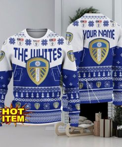 Leeds United FC Big Logo Custom Name 3D Ugly Christmas Sweater Christmas Gift For Big Fans