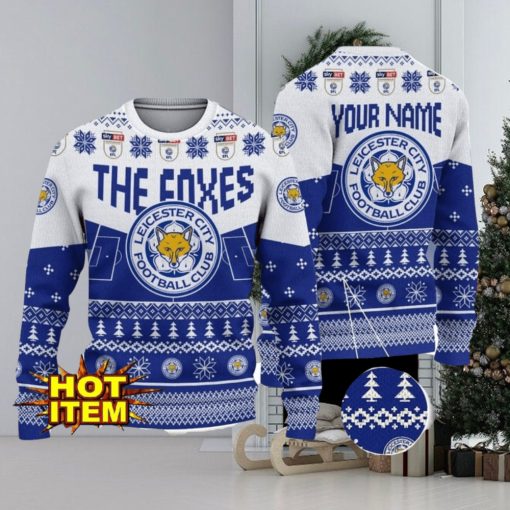 Leicester City FC Big Logo Custom Name 3D Ugly Christmas Sweater Christmas Gift For Big Fans