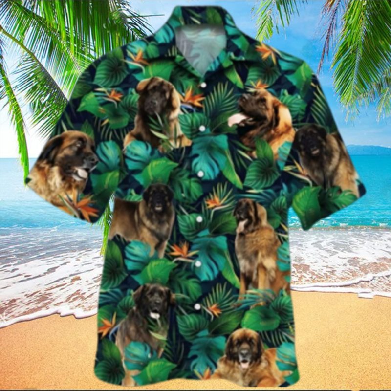 Leonberger Dog Lovers Tropical Leaves Hawaiian Shirt