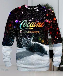 Let It Snow Black Sweatshirt, Cocaine Everywhere Ugly Cat Christmas Sweater