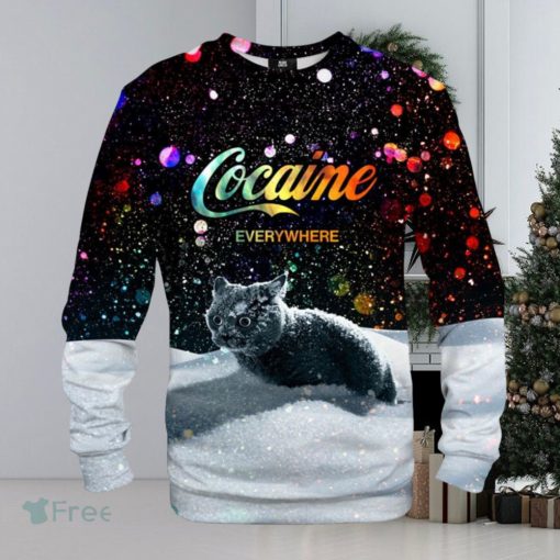 Let It Snow Black Sweatshirt, Cocaine Everywhere Ugly Cat Christmas Sweater