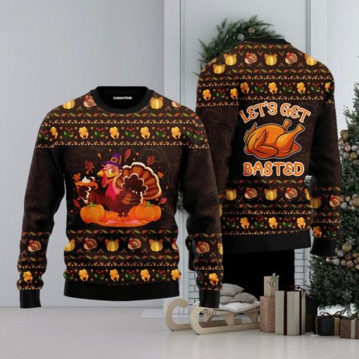 Lets Get Basted Turkey Thanksgiving Ugly Christmas Sweater For Men And Women