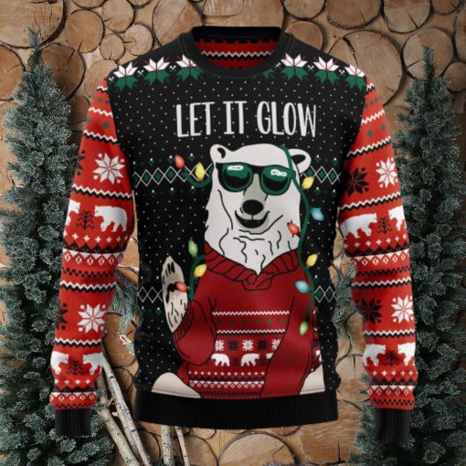 Let‘s Glow Polar Bear Ugly Christmas Sweater Thankgiving Gift Men Women