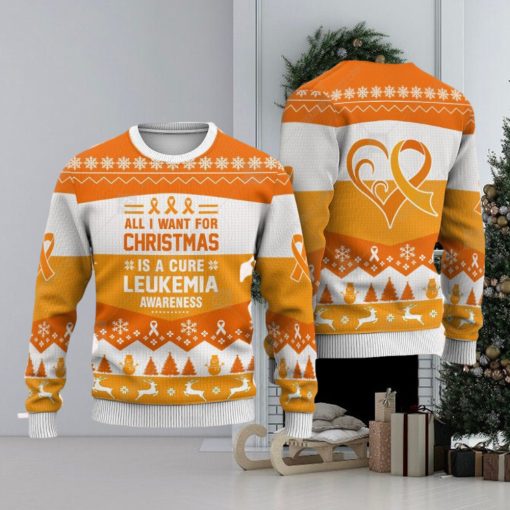 Leukemia Awareness All I Want For Is A Cure Animals Ugly Christmas Sweater AOP Gift For Men And Women