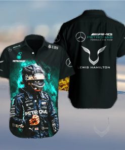 Lewis Hamilton Mercedes AMG Petronas F1 Team UBS Full Printing Short Sleeve Dress Shirt Hawaiian Summer Aloha Beach Shirt