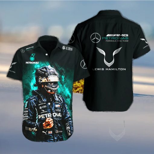 Lewis Hamilton Mercedes AMG Petronas F1 Team UBS Full Printing Short Sleeve Dress Shirt Hawaiian Summer Aloha Beach Shirt