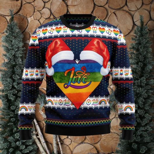 Lgbt Heart Lover Santa Hat Ugly Christmas Sweater