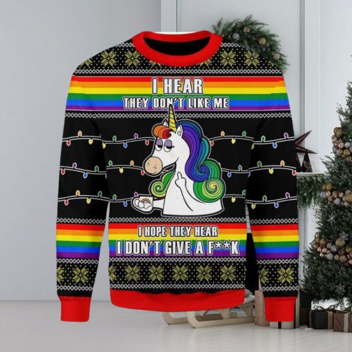 Lgbt Unicorn I Dont Give A Fk Ugly Christmas Sweater