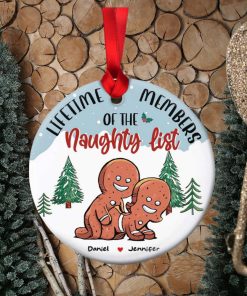 Lifetime Members Of The Naughty List, Couple Gift, Personalized Ceramic Ornament, Funny Couple Cookie Ornament, Christmas Gift