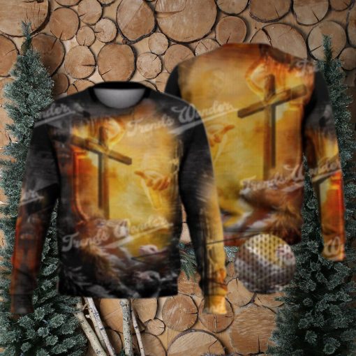 Lion Jesus Cross Sunrise Trending Christianity 3D Full Print Ugly Sweater Christmas Gift Sweater