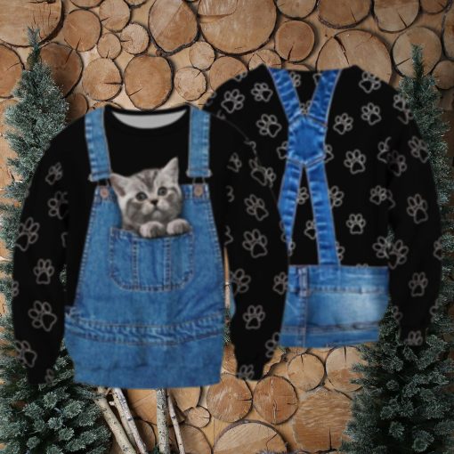 Little Cat In The Pocket Overall 3D Full Print Ugly Sweater Christmas Gift Sweater