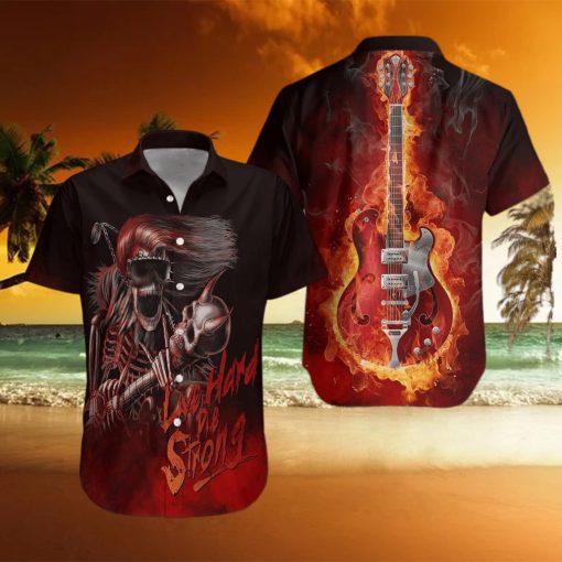 Live Hard Die Strong Skull Guitar Hawaiian Aloha Shirts