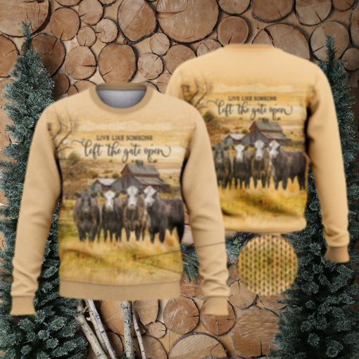 Live Like Someone Left The Door Open Cow Countryside Shirts 3D Ugly Sweater Christmas Gift Sweater