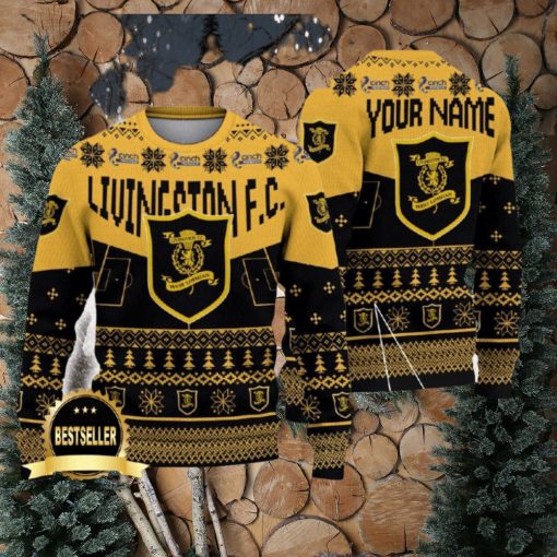 Livingston FC Ugly Christmas Sweater Logo Custom Name Gift Fans