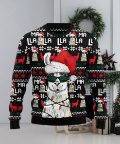 Llama Wears Santa Hat Christmas Light Ugly Sweater