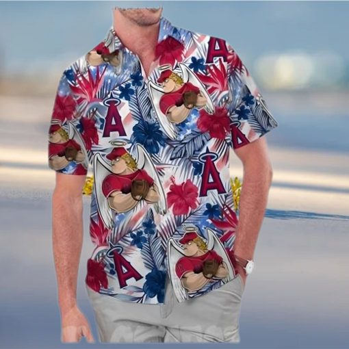 Los Angeles Angels America Flag Tropical Floral MLB Aloha Hawaiian Shirt