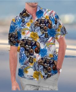 Los Angeles Chargers America Flag Tropical Floral Aloha Hawaiian Shirt