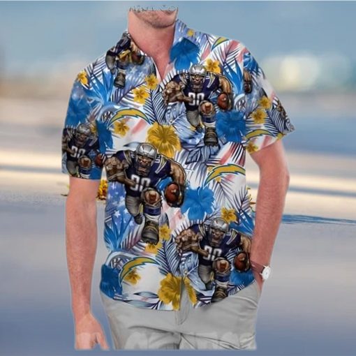 Los Angeles Chargers America Flag Tropical Floral Aloha Hawaiian Shirt