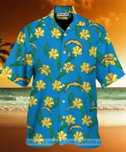 Los Angeles Chargers Bright Blue And Yellow Flowers Hawaiian Shirt