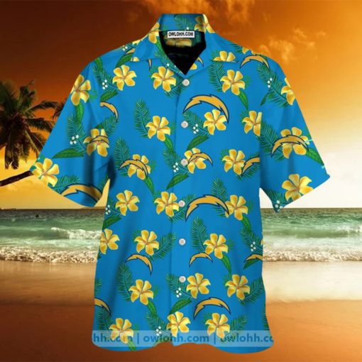 Los Angeles Chargers Bright Blue And Yellow Flowers Hawaiian Shirt