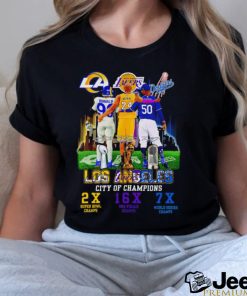 Los Angeles City of Champions Aaron Donald 2X Super Bowl Champs Kobe Bryant 16X NBA Finals Champs Mookie Betts 7X World Series Champs signature shirtư