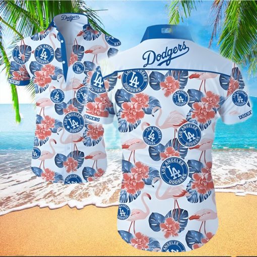 Los Angeles Dodgers Hawaiian Shirt Flamingo Tropical Flowers