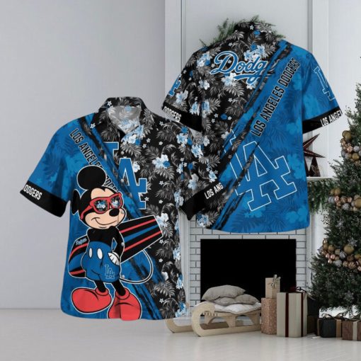 Los Angeles Dodgers Mickey Mouse Floral Short Sleeve Hawaii Shirt