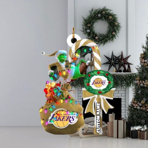 Los Angeles Lakers NBA Custom Name Grinch Candy Cane Tree Decorations Christmas 2023 Ornament