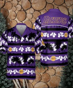 Los Angeles Lakers White Hibiscus Flower On Purple Background Print Hawaiian Shirt