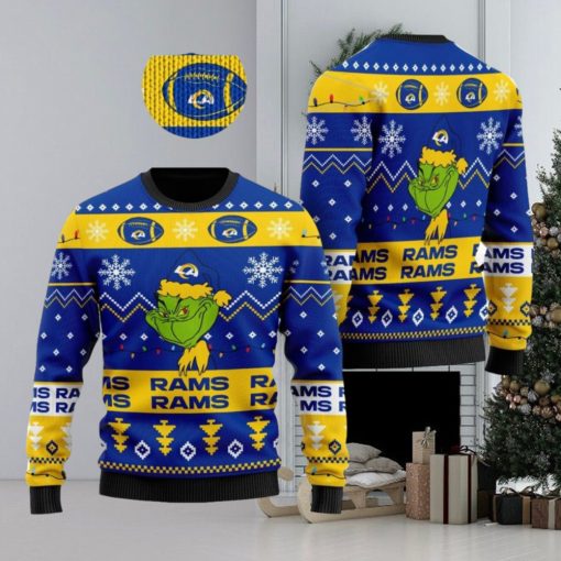 Los Angeles Rams American NFL Football Team Logo Cute Grinch Ugly Christmas Sweater