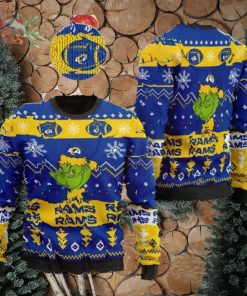 Los Angeles Rams American NFL Team Logo Cute Grinch Christmas AOP Sweater