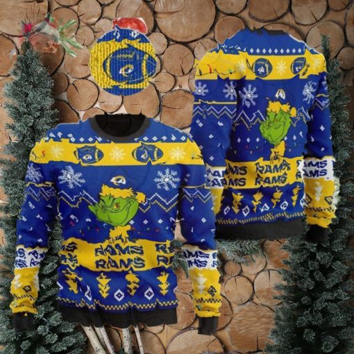 Los Angeles Rams American NFL Team Logo Cute Grinch Christmas AOP Sweater