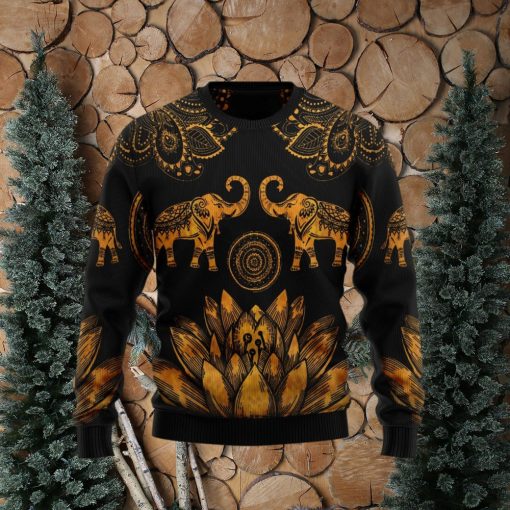 Lovely Gold Elephant Black Ugly Christmas Sweater