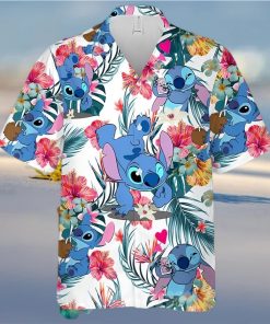 Lovely Stitch Disney Cartoon Graphics Red Hibiscus All Over Print Hawaiian Shirt