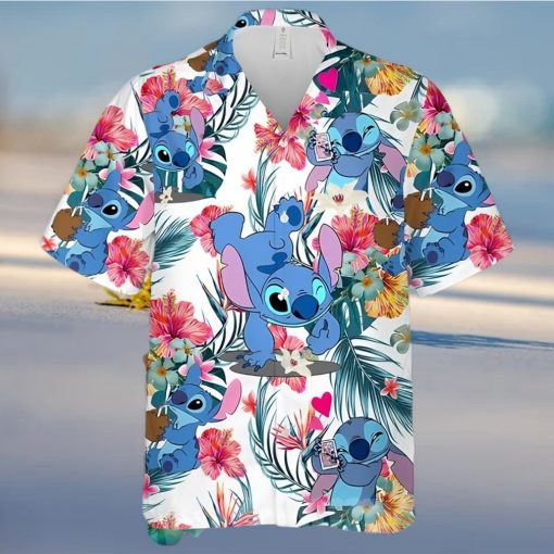 Lovely Stitch Disney Cartoon Graphics Red Hibiscus All Over Print Hawaiian Shirt