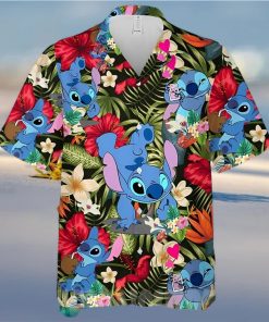 Lovely Stitch Disney Cartoon Graphics Red Hibiscus All Over Print Hawaiian Shirtt